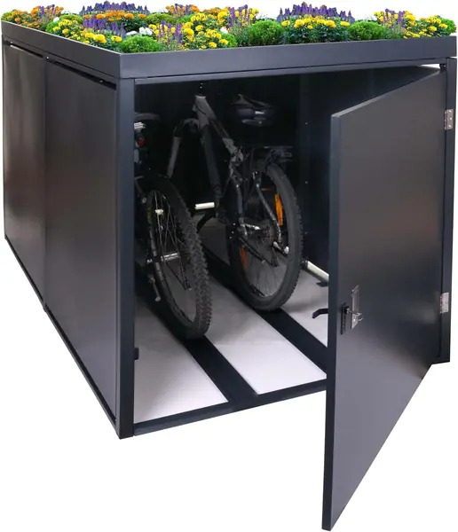2er-Fahrradgarage mit Pflanzkasten HWC-L56bAM Stahl…
