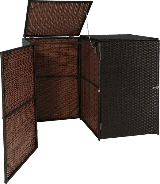 2er-Mülltonnenverkleidung HWC-E25 Poly-Rattan 2x120l…
