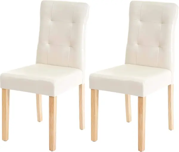 2er-Set Esszimmerstuhl HWC-E58 - Kunstleder Creme, helle…
