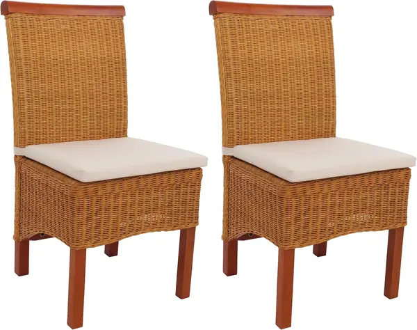2er-Set Esszimmerstuhl M42, Rattan - mit Sitzkissen