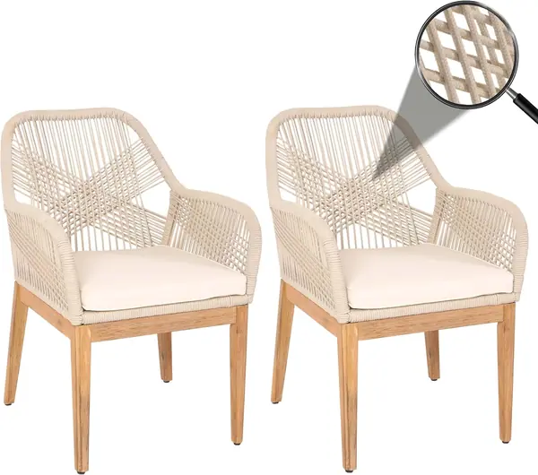 2er-Set Gartenstuhl HWC-H56b Holz - beige Kissen…
