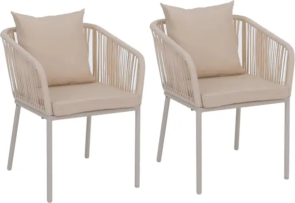 2er-Set Gartenstuhl HWC-N41 - Creme, Kissen Creme