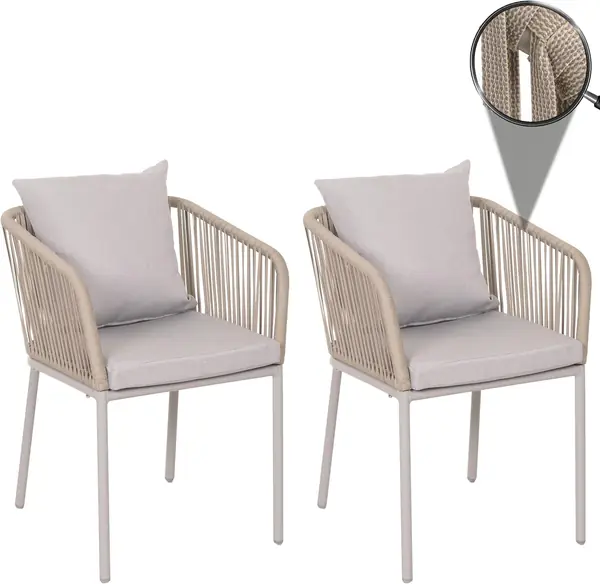 2er-Set Gartenstuhl HWC-N41AM - grau Kissen grau
