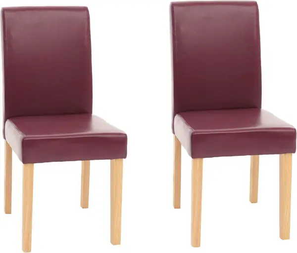 2er-Set Stuhl Littau - Kunstleder, rot, helle Beine