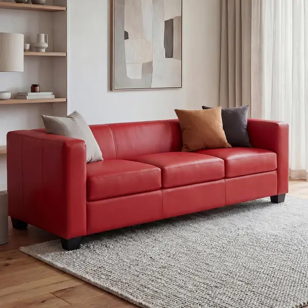 3er Sofa Couch Loungesofa Lille - Leder, rot
