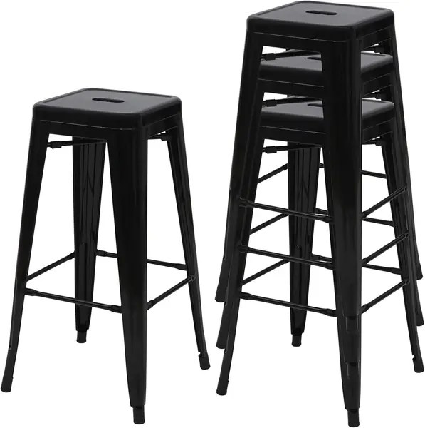 4er-Set Barhocker HWC-A73 Metall stapelbar - schwarz