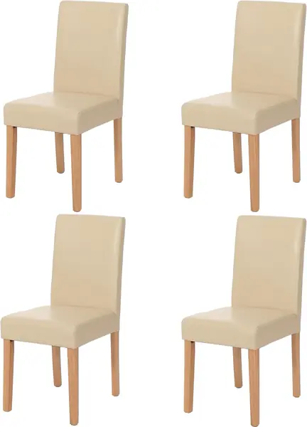 4er-Set Esszimmerstuhl Littau - Leder, Creme helle Beine