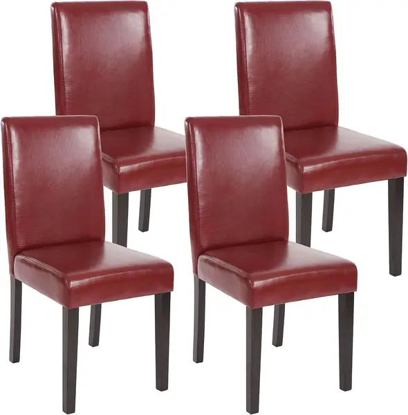 4er-Set Stuhl Littau - Kunstleder, rot-braun, dunkle Beine