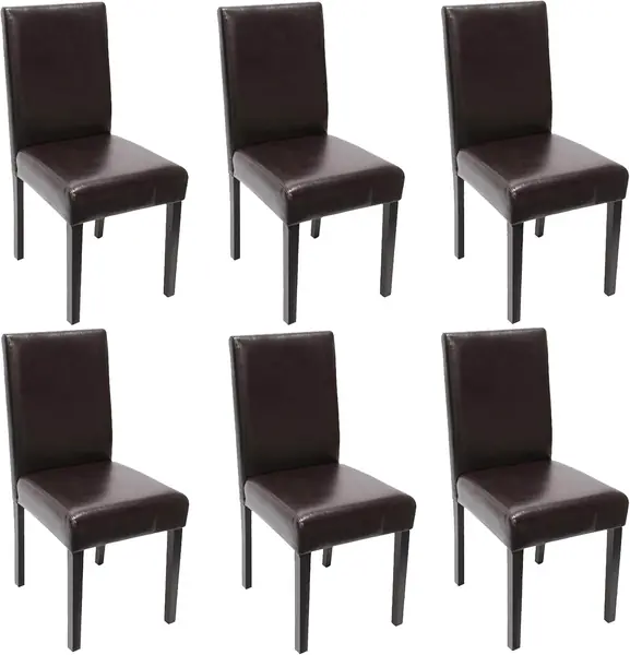 6er-Set Stuhl Littau - Leder, braun, dunkle Beine