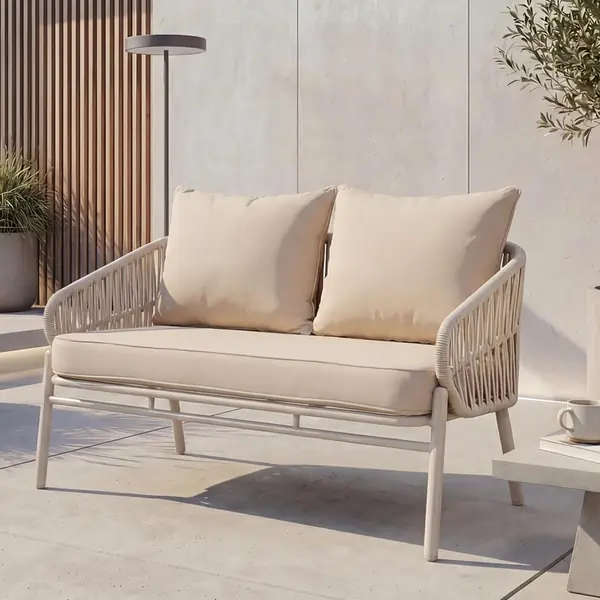 Aluminium-Gartenbank HWC-P90 Stoff/Textil - Creme