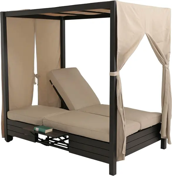 Aluminium Lounge-Gartenliege HWC-O18 schwarz, Kissen Creme