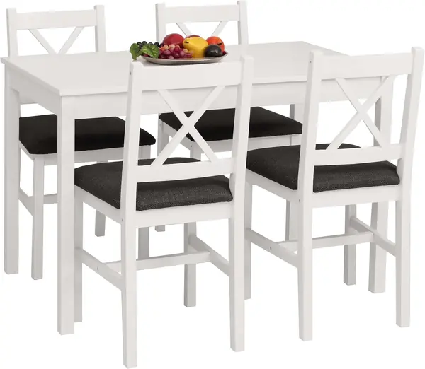 Esszimmer-Set HWC-F77 110cm Holz - weiß Polster schwarz