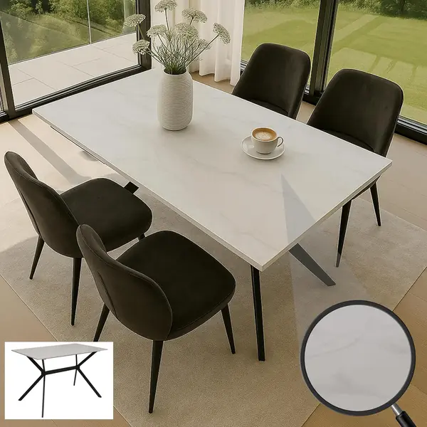 Esszimmertisch HWC-O58 Marmor-Optik 120cm Metall - weiß