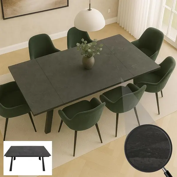 Esszimmertisch HWC-O59 Metall - Marmor-Optik grau