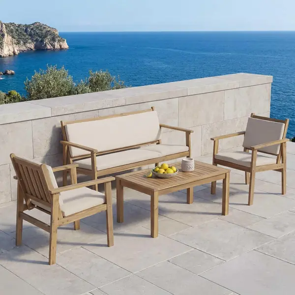 Garten-Garnitur HWC-O19 Holz Akazie - Kissen beige