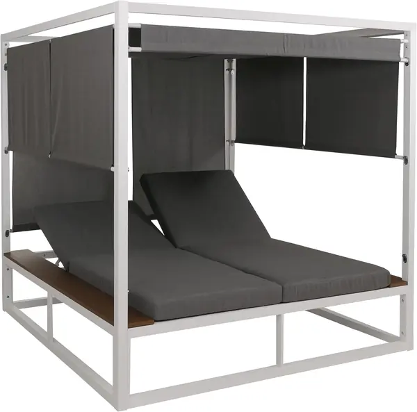 Lounge-Gartenliege HWC-M63bAM 200cm - weiß Polster grau