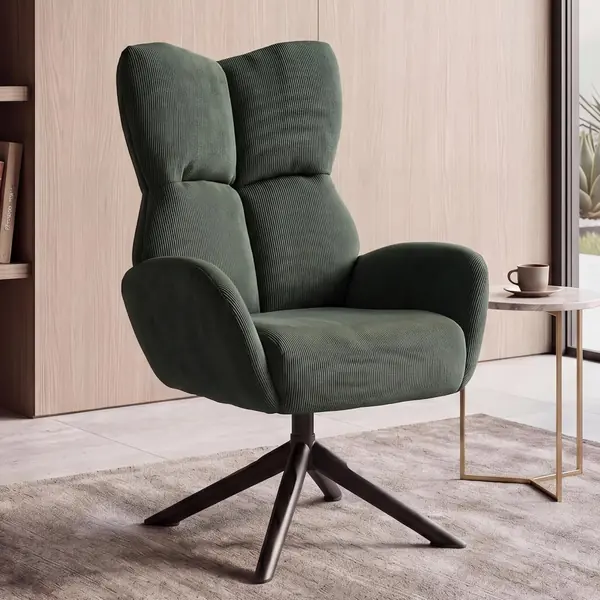 Loungesessel HWC-Q54, drehbar Metall Cord (320g/m2) - grün