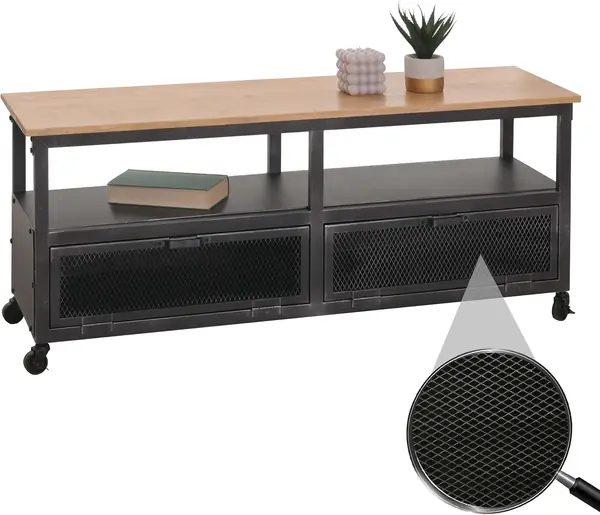 Lowboard HWC-N28 55x130x36cm Metall - schwarz, Natur