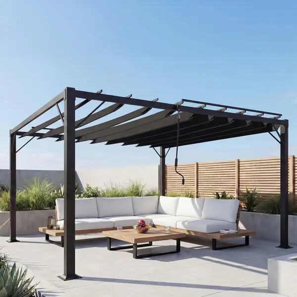 Pergola HWC-L40, 8cm-Alu-Gestell Stoff/Textil 3x4m…