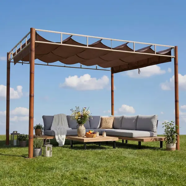Pergola HWC-L42 stabiles 7cm-Metall-Gestell 3x3m…