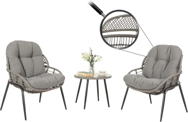 Poly-Rattan Garnitur HWC-N33 - grau, Polster dunkelgrau
