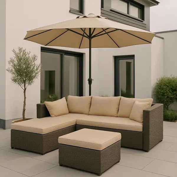 Poly-Rattan Garnitur HWC-O46 - grau Polster beige