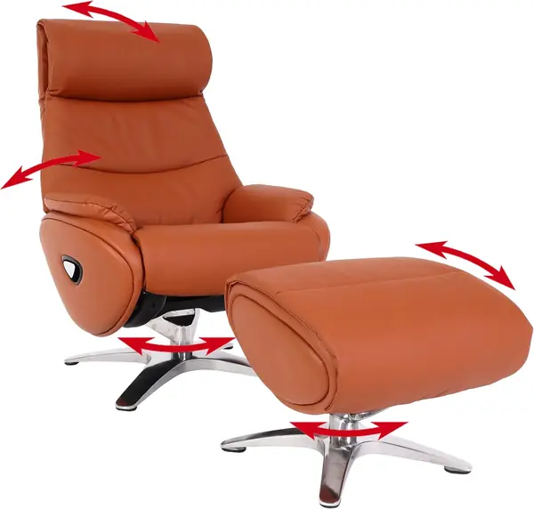 Relaxsessel mit Hocker HWC-K98AM Echtleder/Kunstleder…