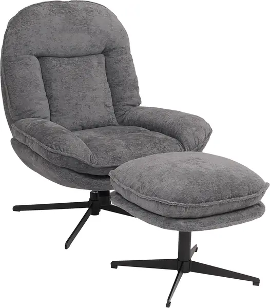 Relaxsessel mit Hocker HWC-P32 Metall - grau