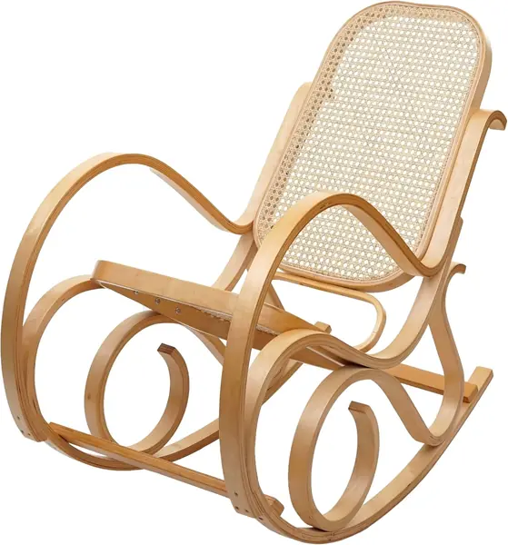 Schaukelstuhl M41, Massiv-Holz Rattan - Eiche-Optik
