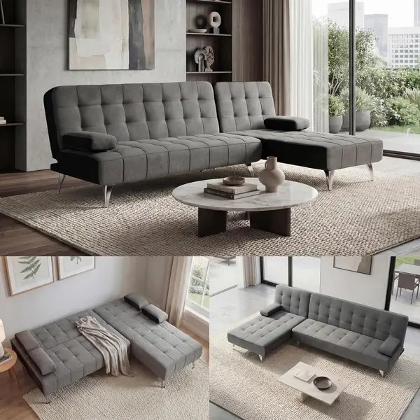 Schlafsofa HWC-K22 236cm - Stoff/Textil dunkelgrau…