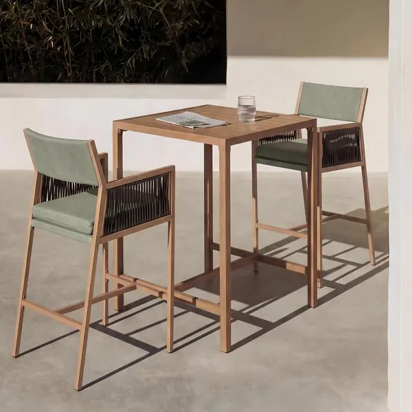 Set Bartisch + 2X Barhocker HWC-Q12 Polyrattan - grün