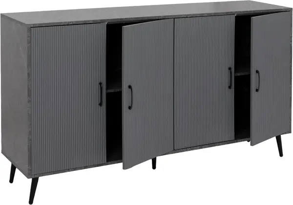 Sideboard HWC-N89 88x150x40cm Holz - Marmor-Optik grau