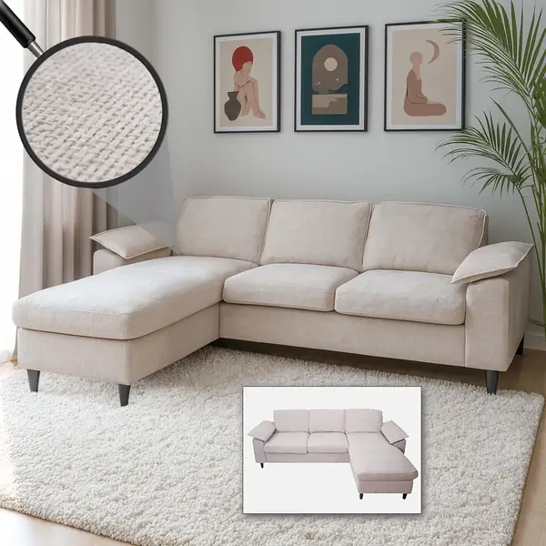 Sofa-Garnitur HWC-O71 84x229x140cm - beige