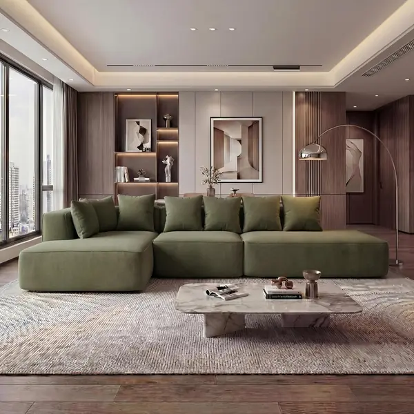 Sofa-Garnitur HWC-Q28 60x310x150cm Stoff - grün