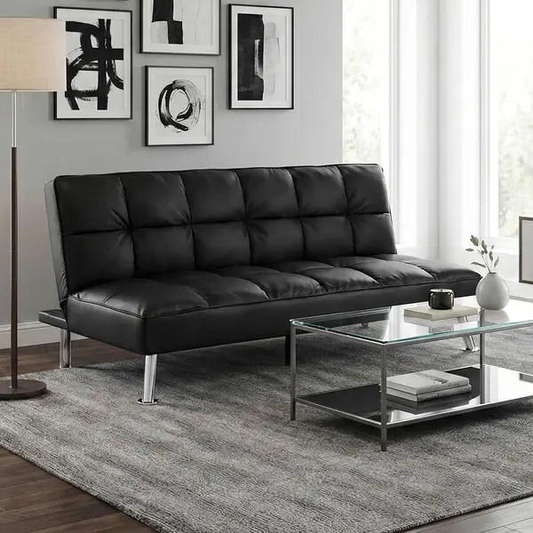 Sofa HWC-K21AM Liegefläche 181x107cm - Kunstleder, schwarz