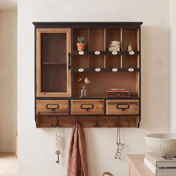 Wandregal HWC-Q26 Vintage Shabby Holz 70x72x17cm
